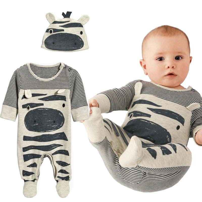 Baby Zebra Gray Cotton Long-Sleeved Jumpsuit