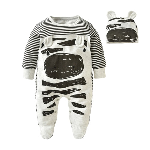 Baby Zebra Gray Cotton Long-Sleeved Jumpsuit
