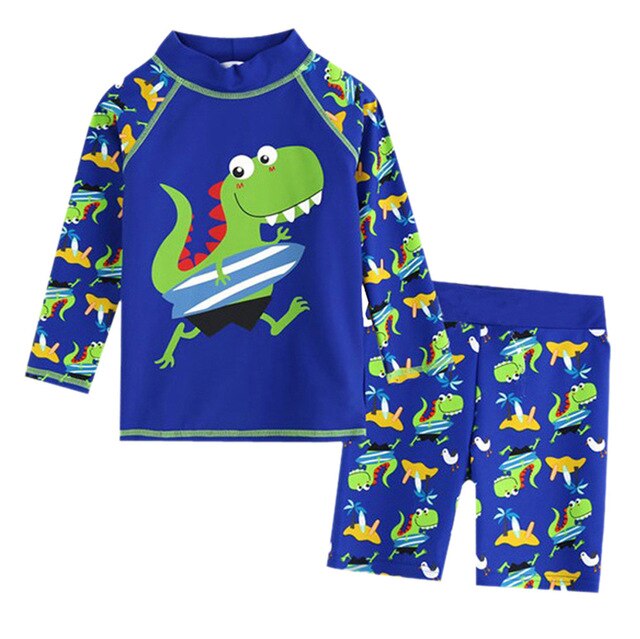 Long-Sleeved Cartoon Dinosaur Print Swimsuit
